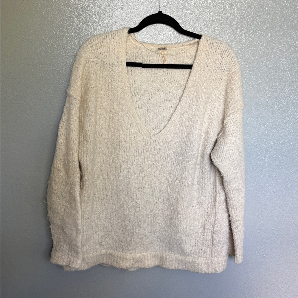 Free People Cream Textured Sweater small